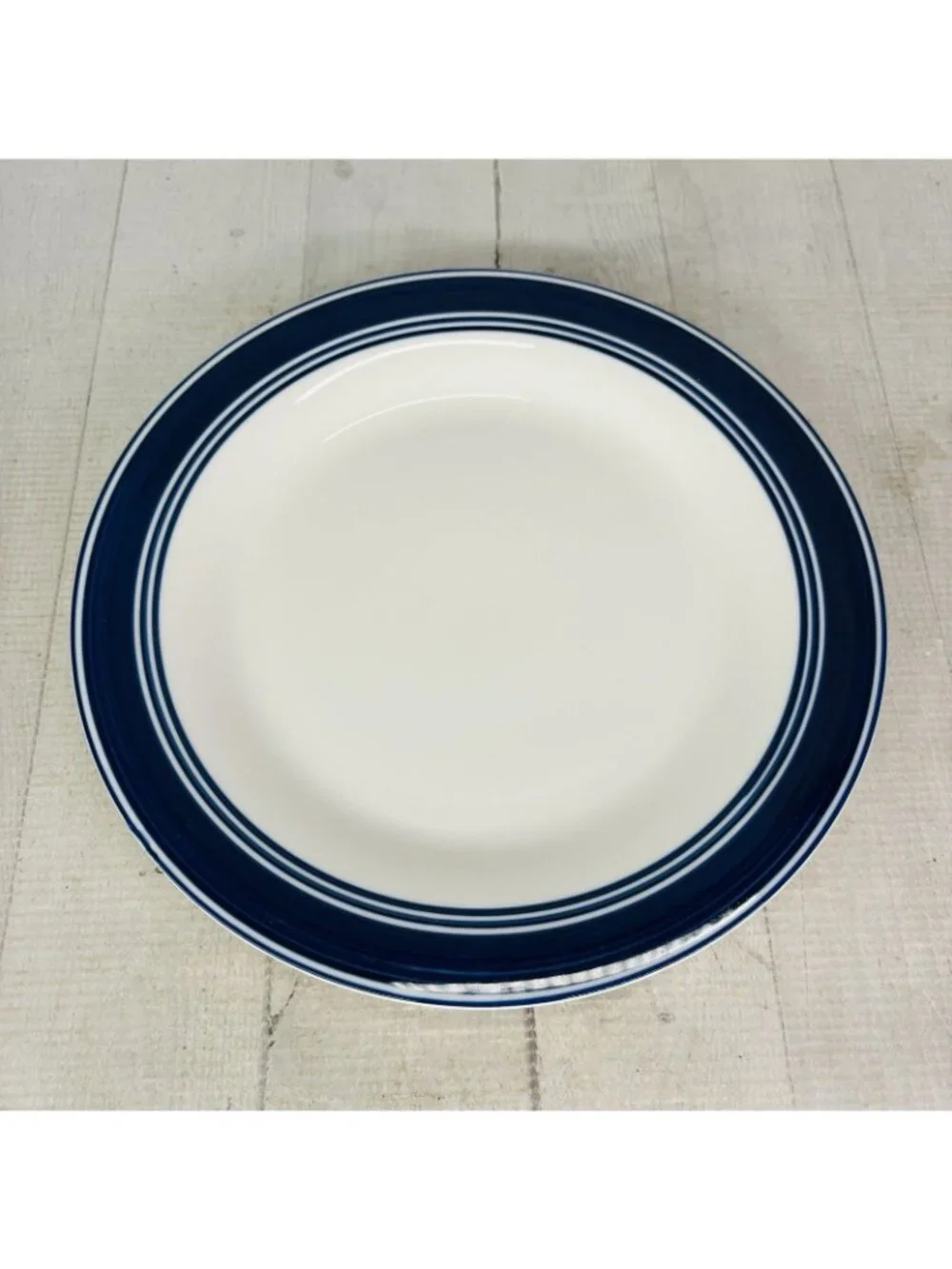 Mainstays CASUAL BANDED ROYAL BLUE Rings Stoneware White Dinner Plates Set of 4